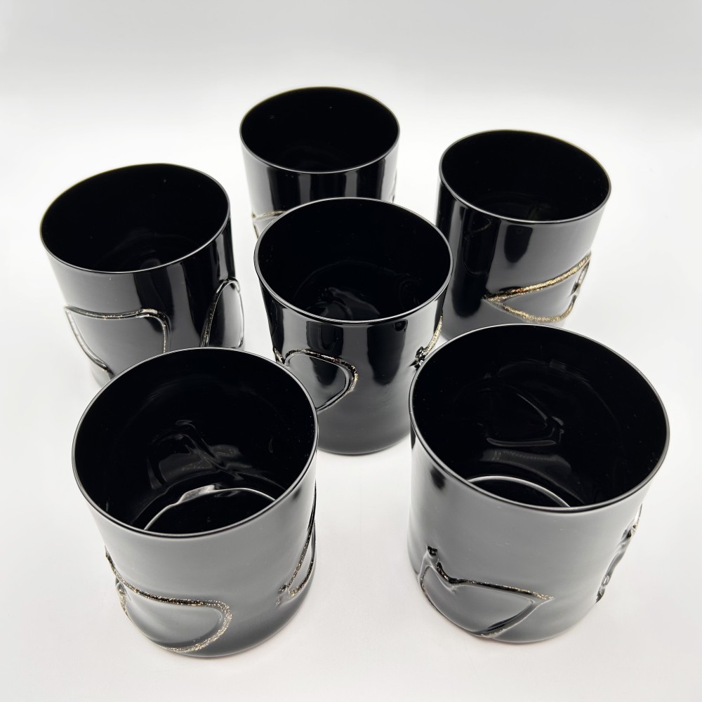 Set de 6 Vasos de Cristal Tallado en Negro Mona