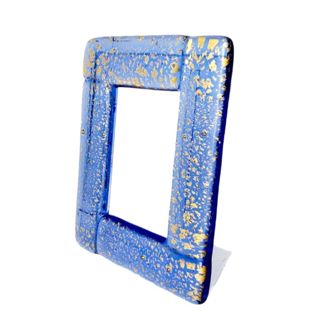 RICORDI - BLUE photo frame decorated with gold leaf in Murano glass