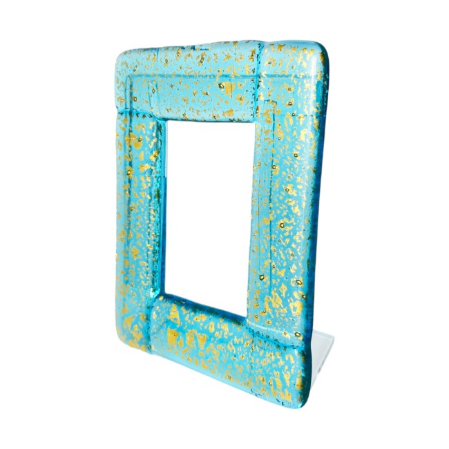 RICORDI - LIGHT BLUE photo frame decorated with gold leaf in Murano Glass