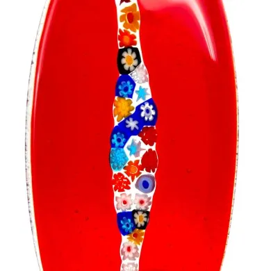 CASCATA - Tabuleiro Oval Vermelho Pequeno com Murrina em Vidro Murano