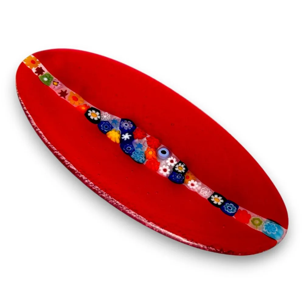CASCATA - Tabuleiro Oval Vermelho Pequeno com Murrina em Vidro Murano