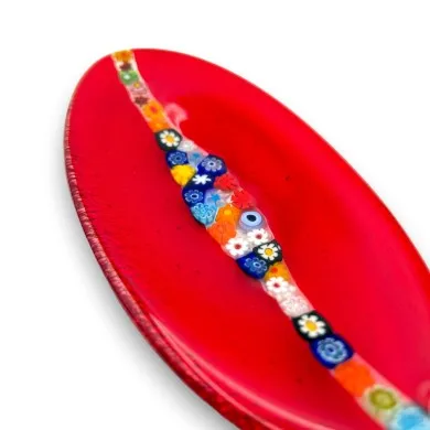 CASCATA - Tabuleiro Oval Vermelho Pequeno com Murrina em Vidro Murano