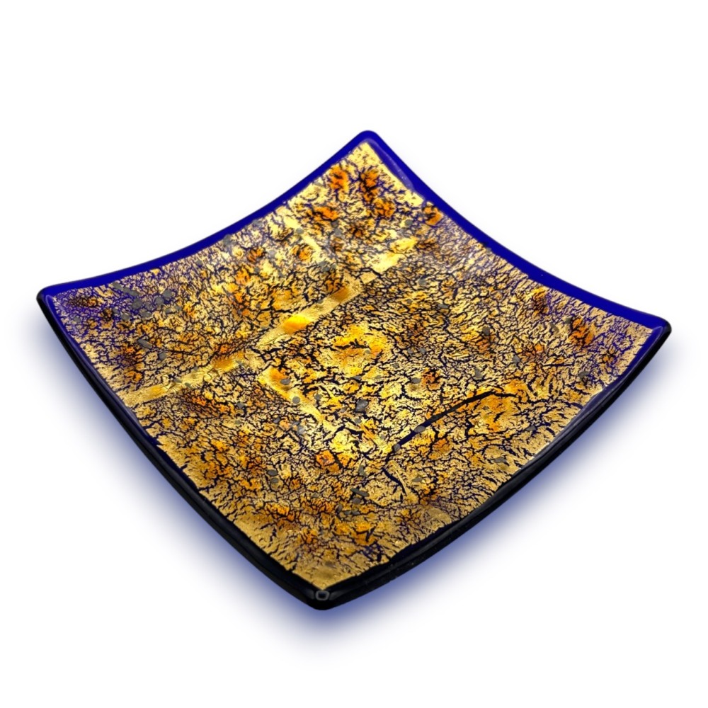 TREMITI - Sommerso GOLD und Blau dekorative Untertasse aus Muranoglas