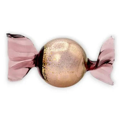 VENERE - Bonbon moyen, couleur Améthyste et feuille d'or en verre de Murano