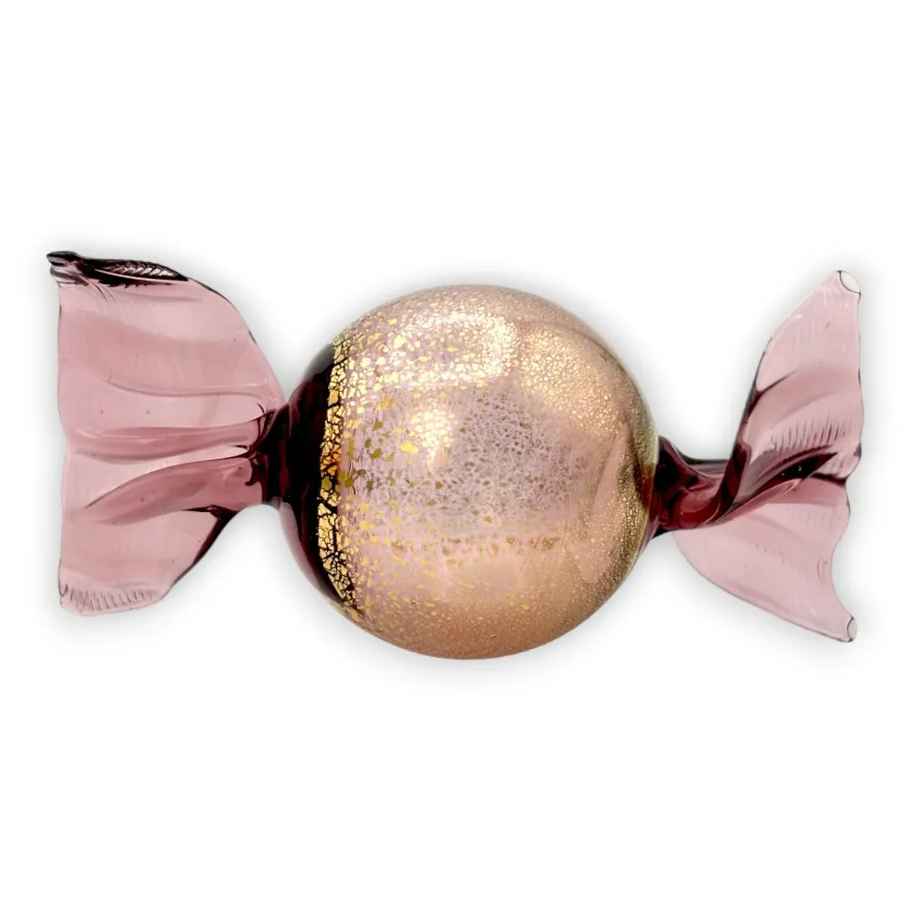 VENERE - Mittleres Bonbon, Farbe Amethyst und Blattgold aus Muranoglas