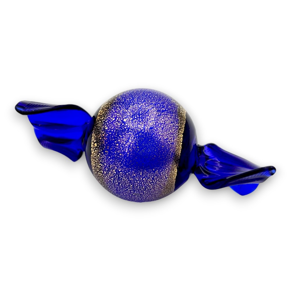 VENERE - MEDIUM candy, Blue decorated in Gold Leaf in murano Glass