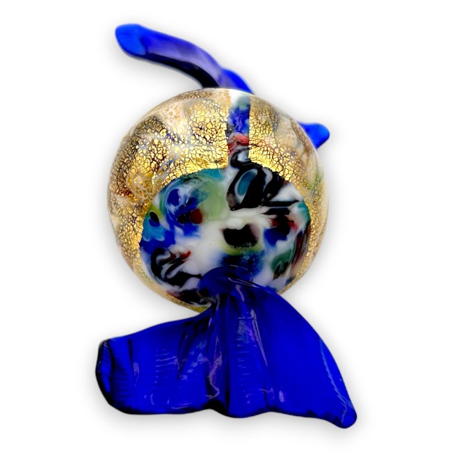 GIOVE - Caramella Blu  con MURRINE, decorata in foglia oro in vetro di Murano