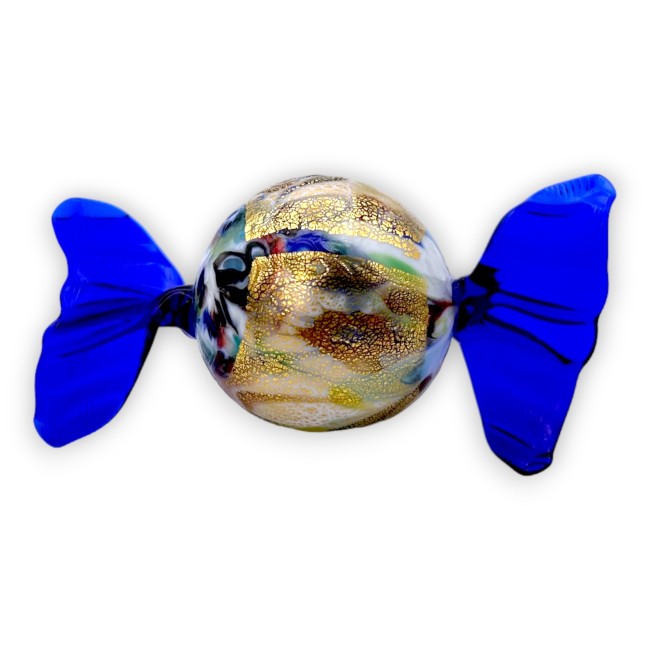 GIOVE - Bonbon Bleu avec MURRINE décoré à la feuille d'or