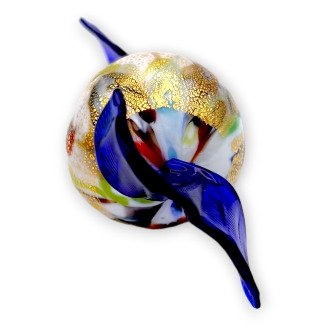 GIOVE - Caramella Blu con MURRINE, decorata in foglia oro in vetro di Murano