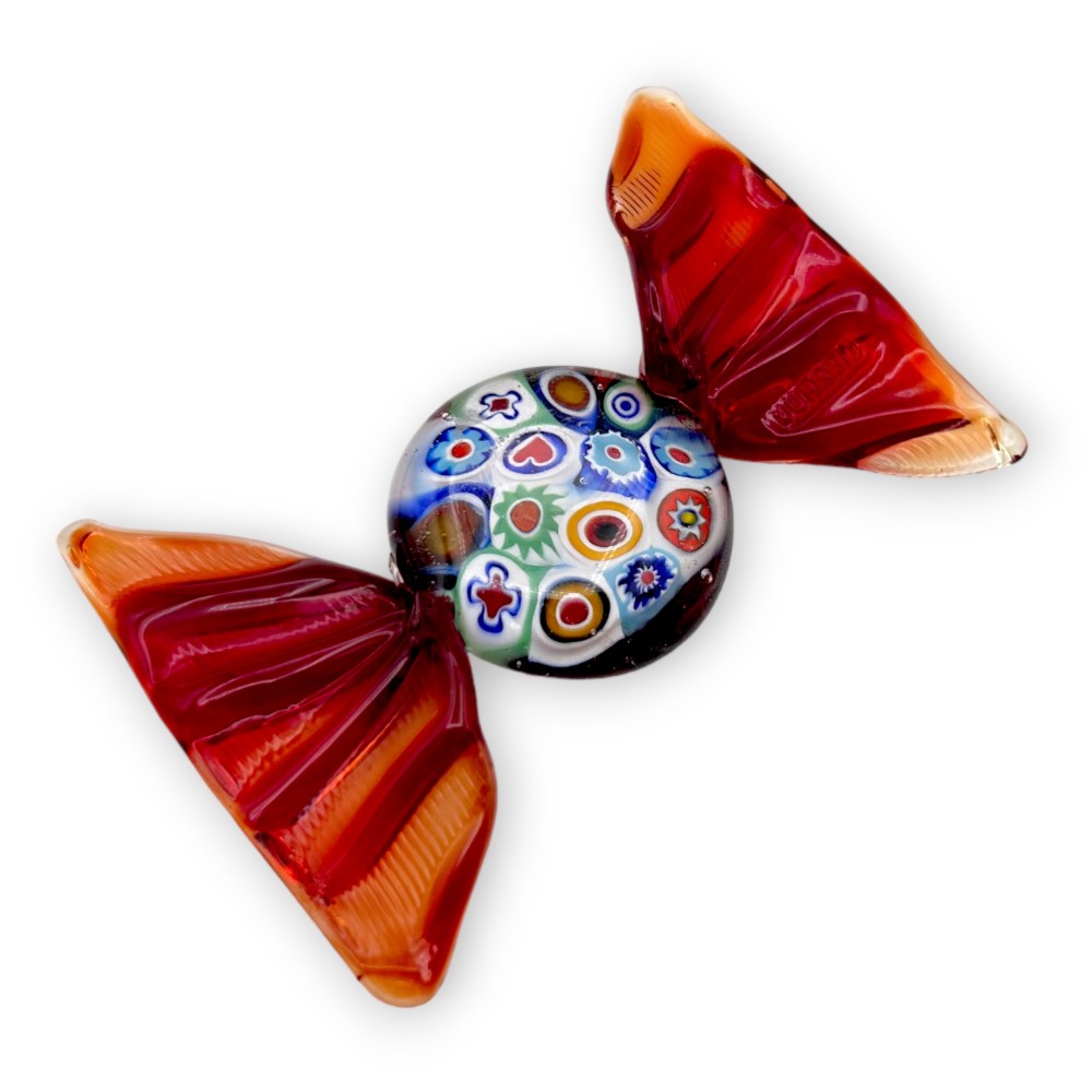 NETTUNO - Caramella in vetro di Murano, ROSSA,  decorata con MURRINE