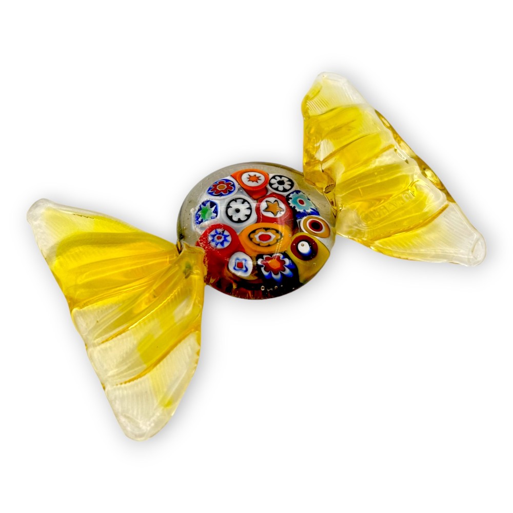 NETTUNO - Caramella in vetro di Murano, GIALLO,  decorata con MURRINE