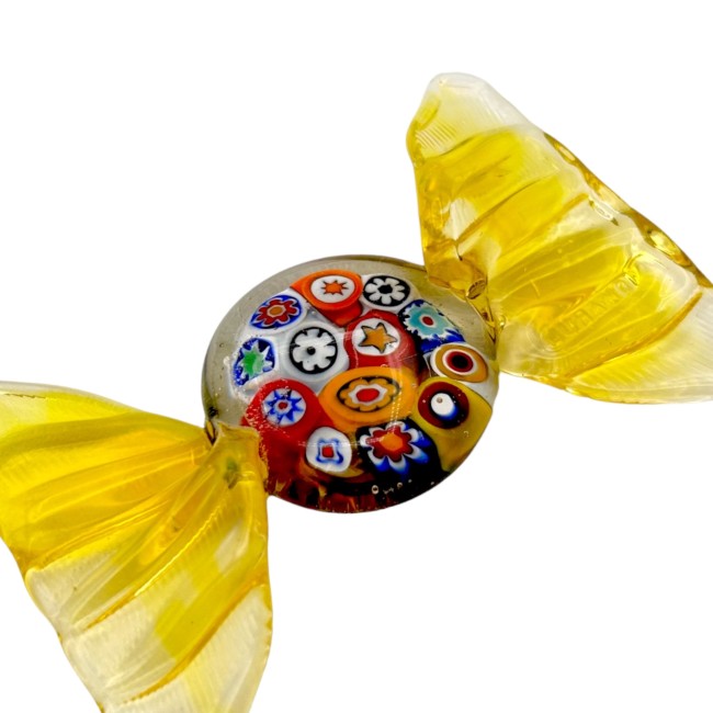 NETTUNO - Caramella in vetro di Murano, GIALLO,  decorata con MURRINE