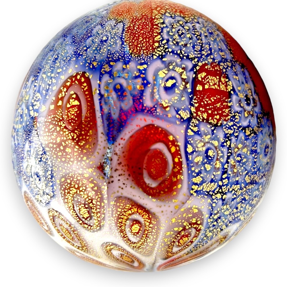 Palla di Natale - Rosso e Blu 10 cm in ORO e MURRINE in vetro