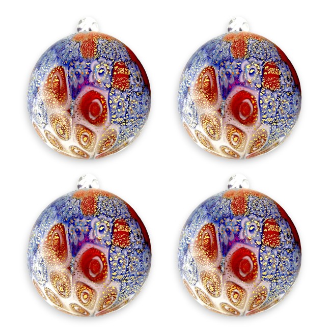 Bola de Navidad - Rojo y Azul 10 cm en ORO y MURRINE en cristal soplado de Murano