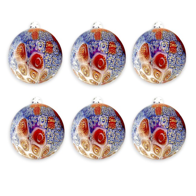 Bola de Navidad - Rojo y Azul 10 cm en ORO y MURRINE en cristal soplado de Murano