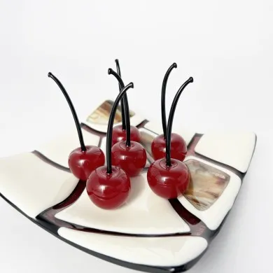 CILIEGIE - Frutta in vetro pastello rosso da decoro in Vetro soffiato di Murano