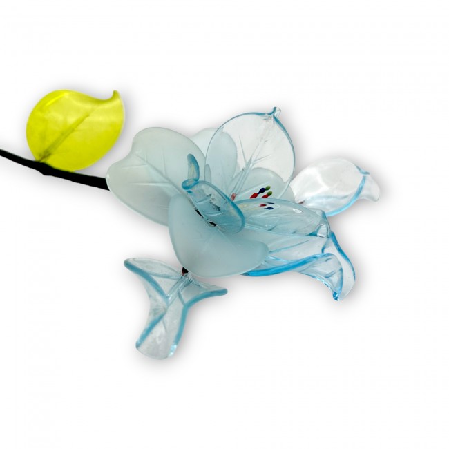 HELLBLAUE ORCHIDEE - Langstielige Blume aus Muranoglas. Elegantes Geschenk