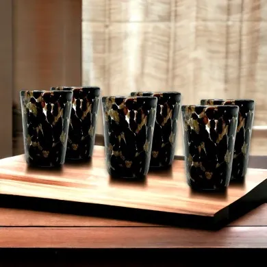 FANTASY | Conjunto de 6 copos de licor | Preto e dourado | Murano-Store