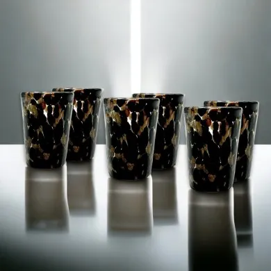 FANTASY | Conjunto de 6 copos de licor | Preto e dourado | Murano-Store