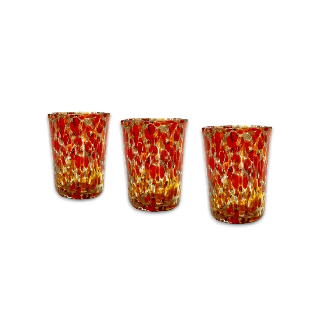 FANTASY - Set 3 Shottini ROSSO e ORO da liquore in vetro di Murano - Idea regalo