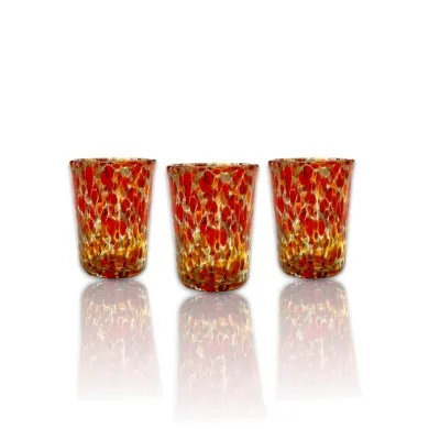 FANTASY - Set 3 Shottini ROSSO e ORO da liquore in vetro di Murano - Idea regalo