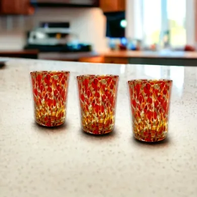 FANTASY - Set 3 Shottini ROSSO e ORO da liquore in vetro di Murano - Idea regalo
