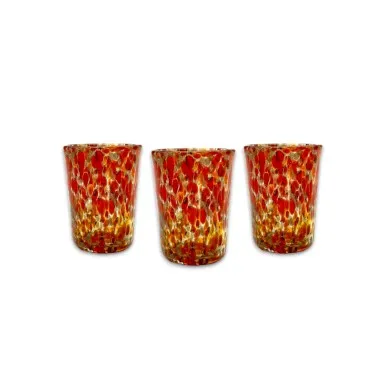 FANTASY | Set 3 Bicchieri da liquore | ROSSO e ORO | vetro di Murano