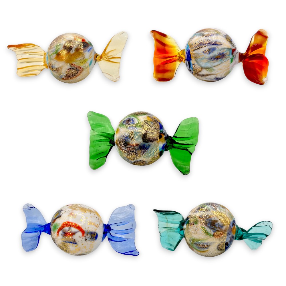 GIOVE - Set de 5 bonbons COULEURS avec Murrina et Or en verre de Murano