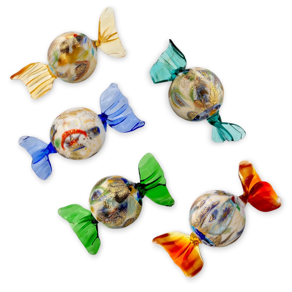 GIOVE - Set de 5 bonbons COULEURS avec Murrina et Or en verre de Murano