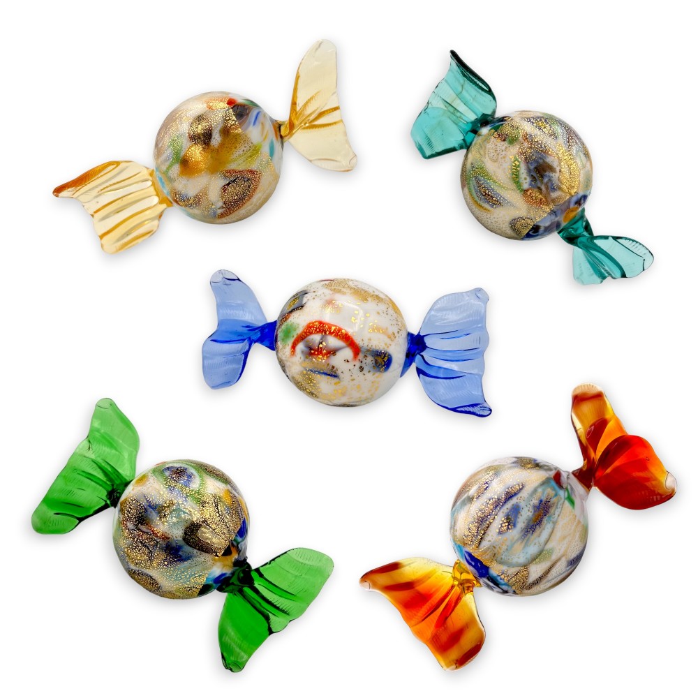 GIOVE - Set de 5 bonbons COULEURS avec Murrina et Or en verre de Murano