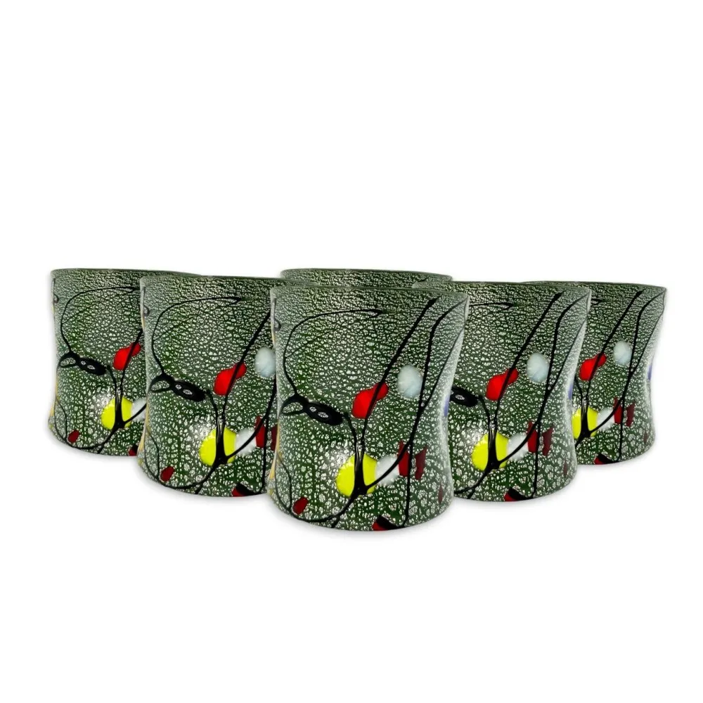 POLLOCK - Set of 6 DARK GREEN glasses decorated in gold in Murano Glass