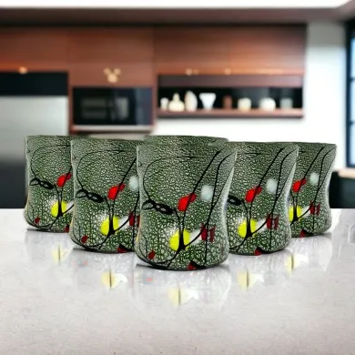 POLLOCK - Set of 6 DARK GREEN glasses decorated in gold in Murano Glass