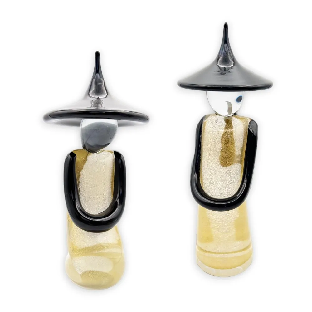 PAAR - Chinesische Designfiguren, verziert mit Blattgold aus Muranoglas