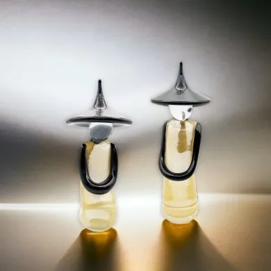 PAAR - Chinesische Designfiguren, verziert mit Blattgold aus Muranoglas