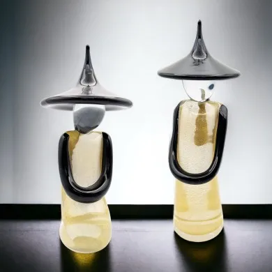 PAAR - Chinesische Designfiguren, verziert mit Blattgold aus Muranoglas