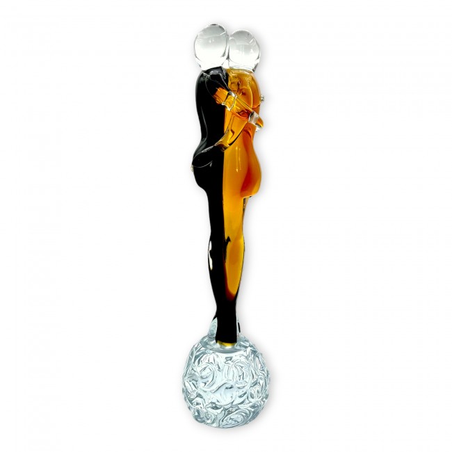 PASSION - Statue design "Les amoureux" noir et ambre en verre de Murano