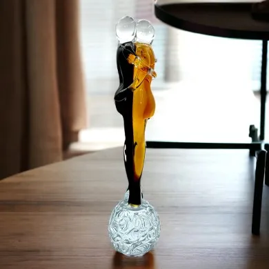 PASSION - Black and amber "Lovers" design statue in Murano glass