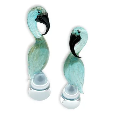 ARGO | Pair of Water Green Flamingos | Murano Glass Animals