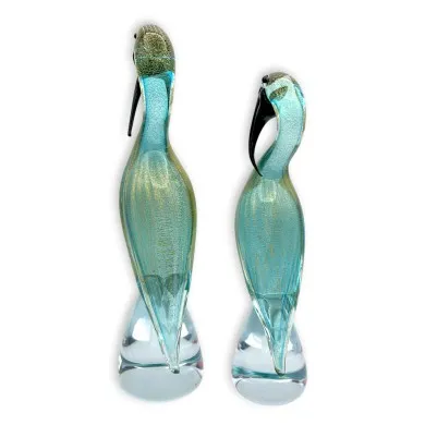 ARGO | Pair of Water Green Flamingos | Murano Glass Animals