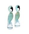 ARGO - Paar WASSERGRÜNE und GOLDBlattflamingos aus Muranoglas