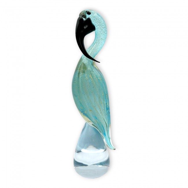 ARGO - Feuille VERT D'EAU et OR design flamant rose en verre de Murano