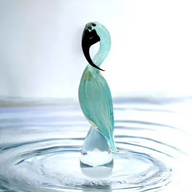 ARGO – Wassergrüner und goldfarbener Flamingo im Blattdesign aus Muranoglas