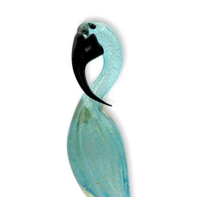 ARGO – Wassergrüner und goldfarbener Flamingo im Blattdesign aus Muranoglas
