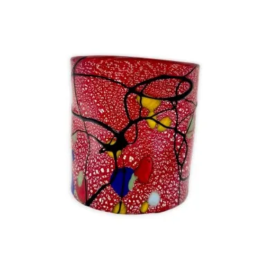 POLLOCK - Conjunto de 6 vasos ROJOS decorados con pan de PLATA en cristal de Murano - Vasos navideñas.