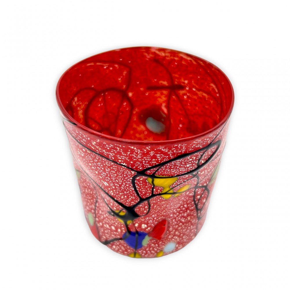 POLLOCK - Conjunto de 6 vasos ROJOS decorados con pan de PLATA en cristal de Murano - Vasos navideñas.