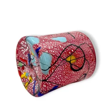 POLLOCK - Conjunto de 6 vasos ROJOS decorados con pan de PLATA en cristal de Murano