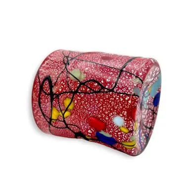 POLLOCK - Conjunto de 6 vasos ROJOS decorados con pan de PLATA en cristal de Murano