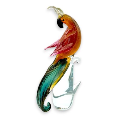 BINTI - COLORFUL Parrot - Stylized cockatoo in Murano glass decorated in gold.