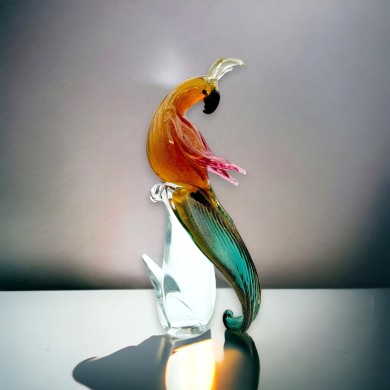 BINTI - COLORFUL Parrot - Stylized cockatoo in Murano glass decorated in gold.