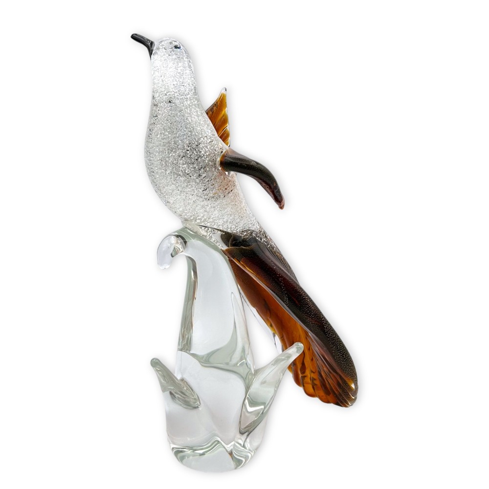 LORE - Escultura animal estilizada Colibrí en cristal de Murano decorada con pan de plata